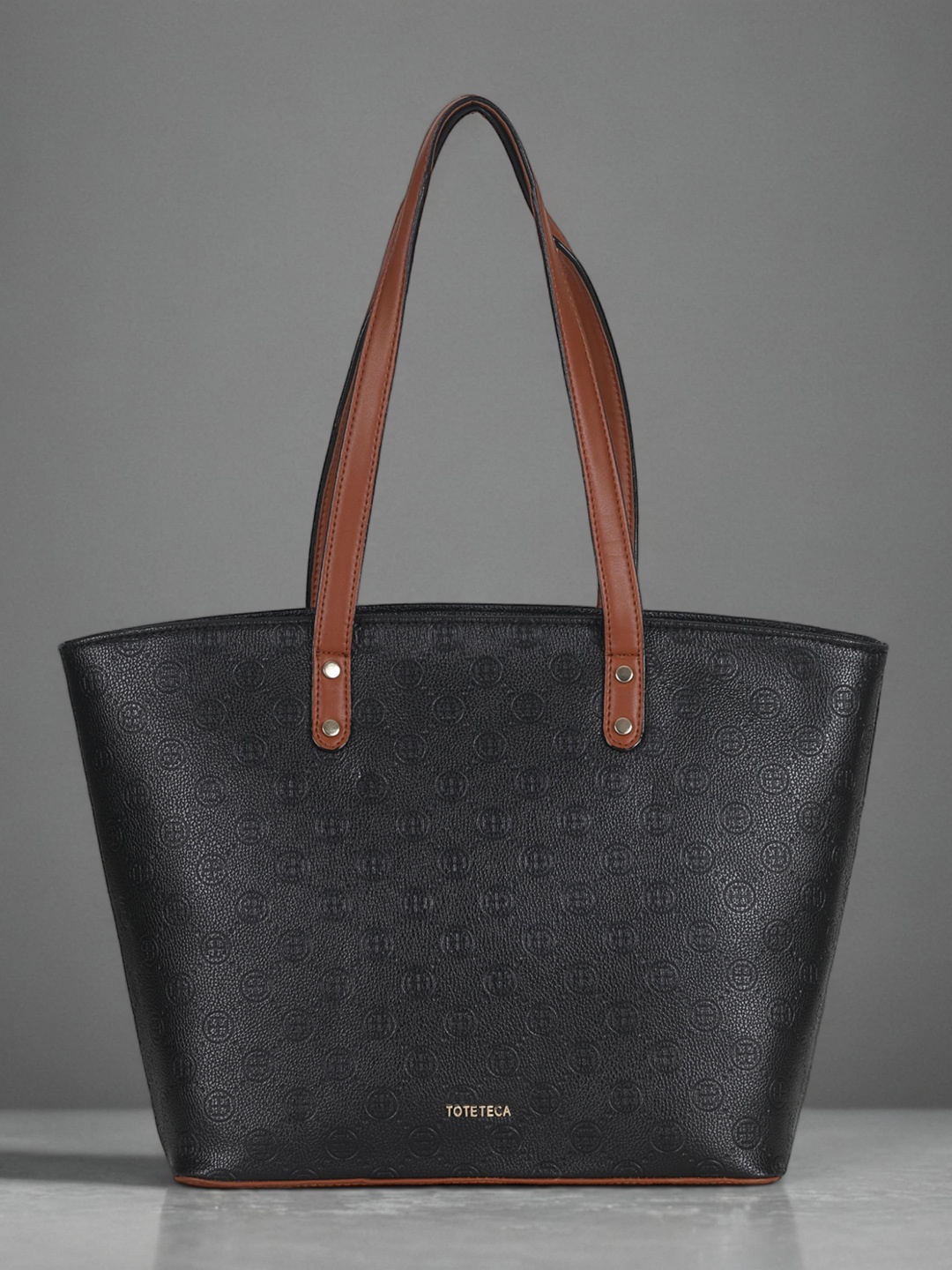 

Toteteca PU Shopper Tote Bag with Cut Work, Black