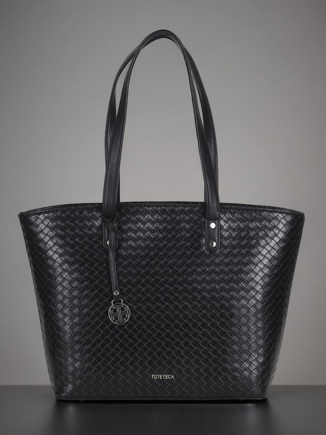 

Toteteca Geometric Textured Oversized Structured Shoulder Bag, Black