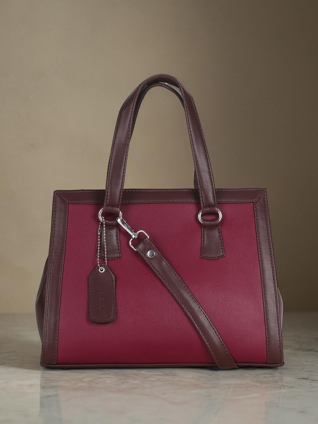 

Toteteca Colourblocked PU Structured Handheld Bag, Red