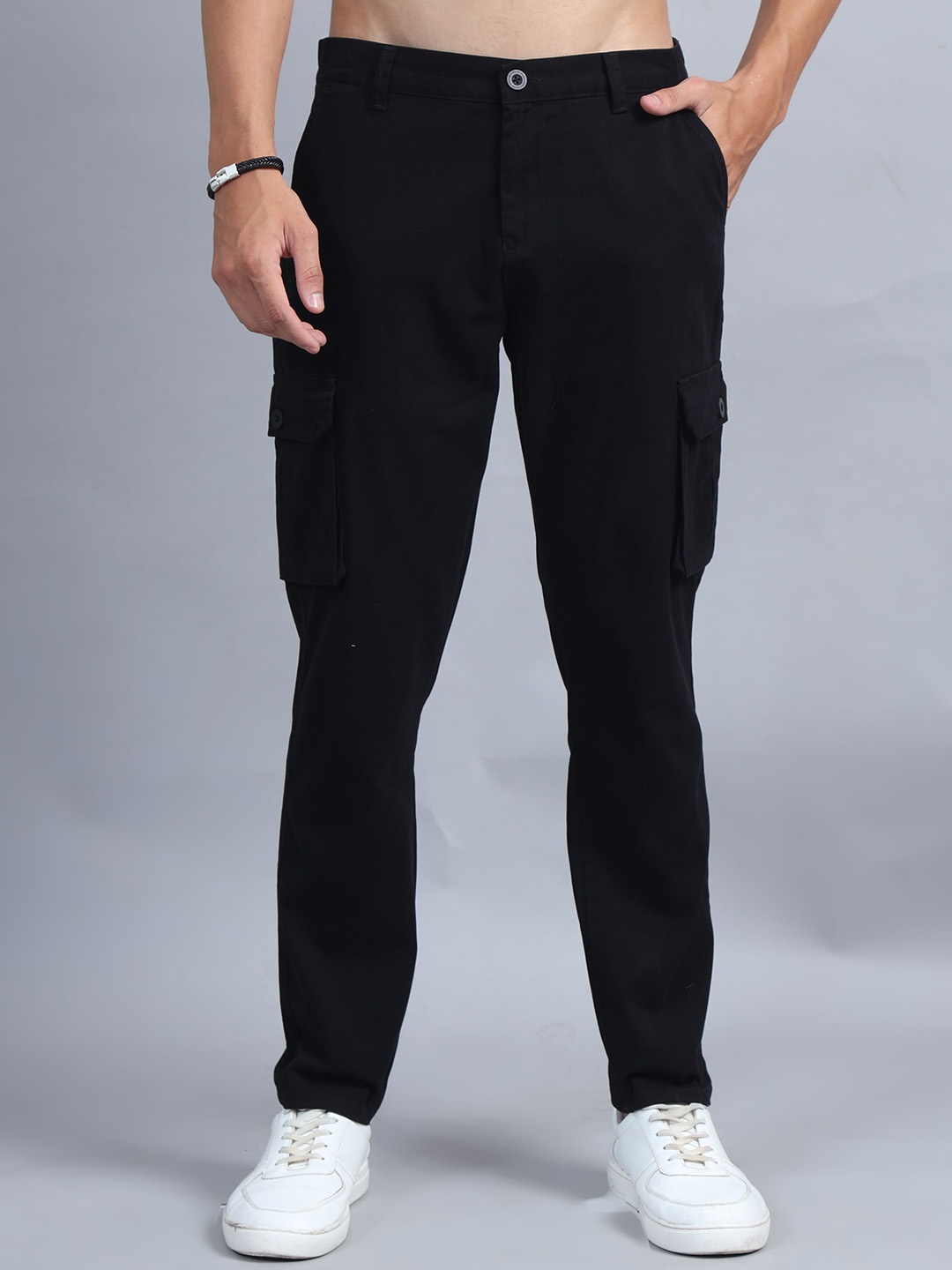 

SILISOUL Men Smart Cotton Cargos Trousers, Black