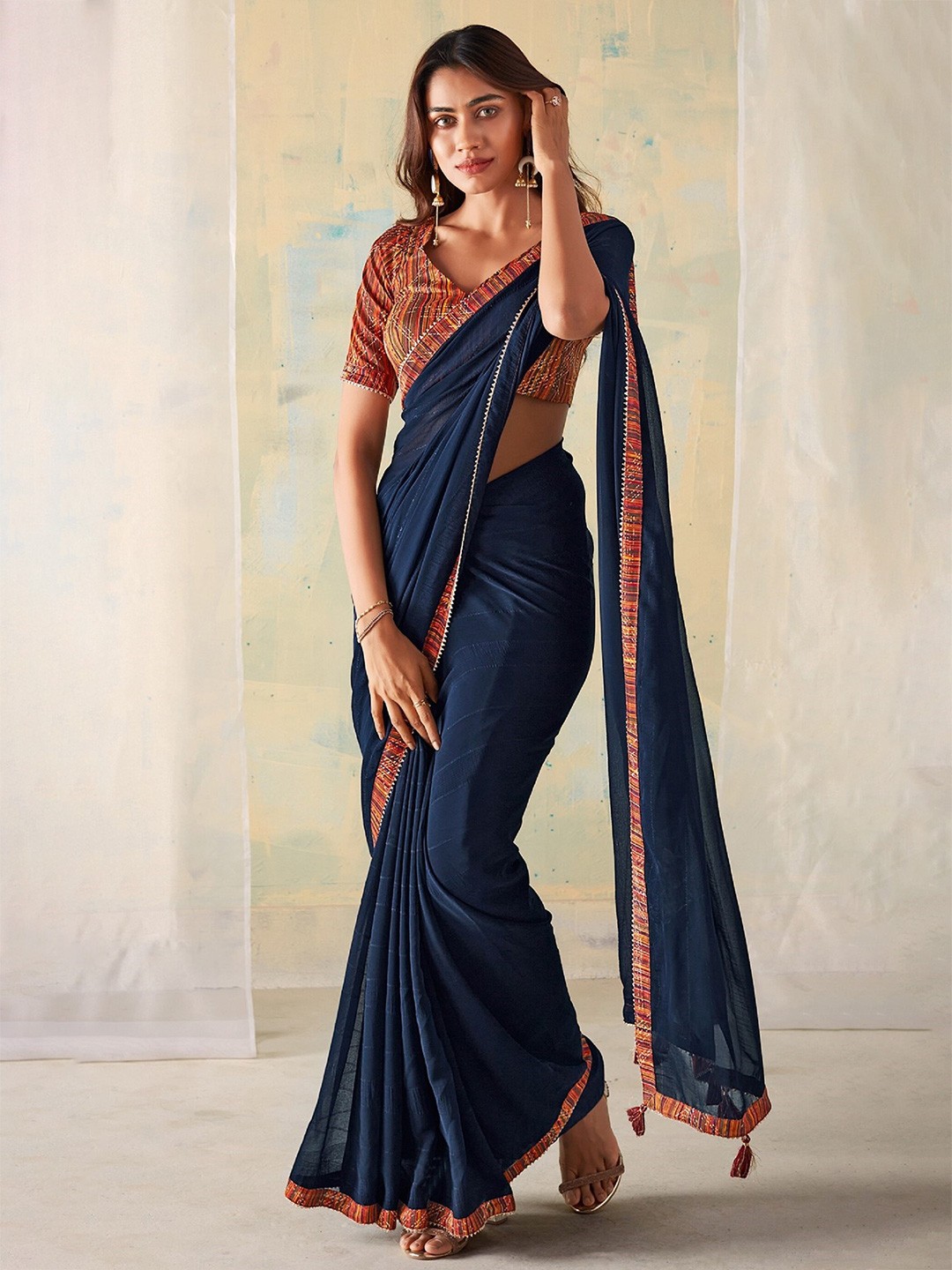 

Panzora Gotta Patti Saree, Navy blue