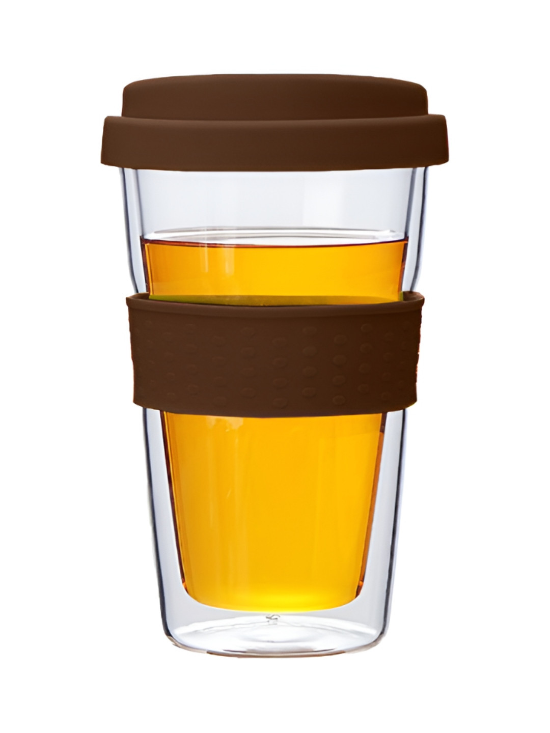 

P-Plus International Brown & Transparent Solid Glass Mug with Lid
