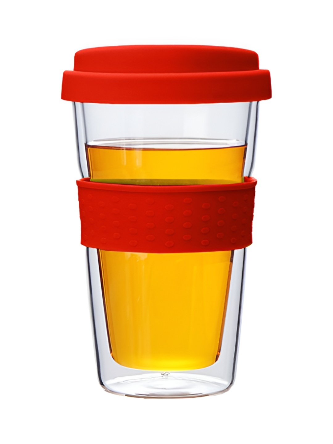 

P-Plus International Red Glass Transparent Mugs With Lid 350 ml