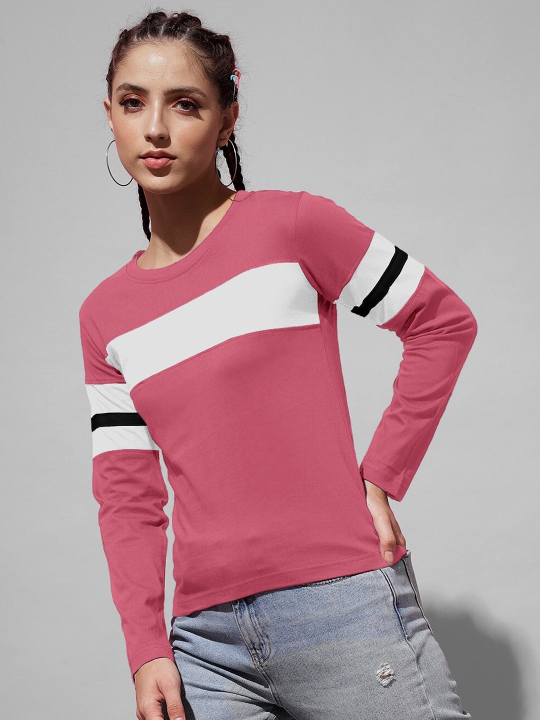 

The Dry State Women Colourblock solid Round Neck T-shirt, Rose