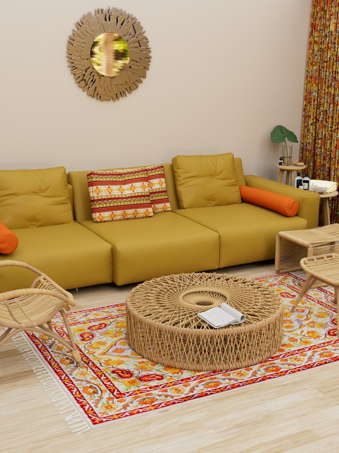 

Exotic Chain Stitched India Floral Kashmir Floor Carpet With Tassels, Orange