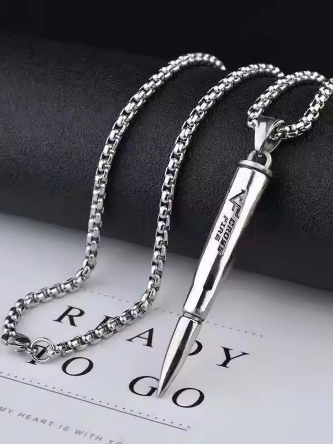 

SALVE Stainless Steel Gun Bullet Pendants with Chains, Silver