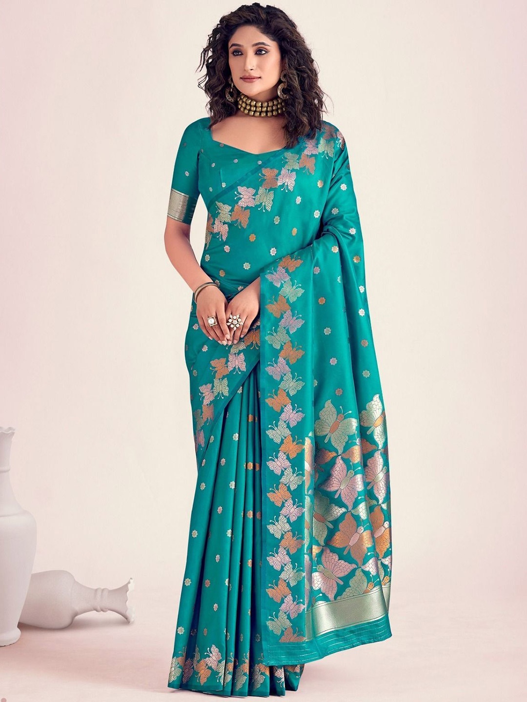 

bansari textiles Woven Design Zari Banarasi Saree, Green