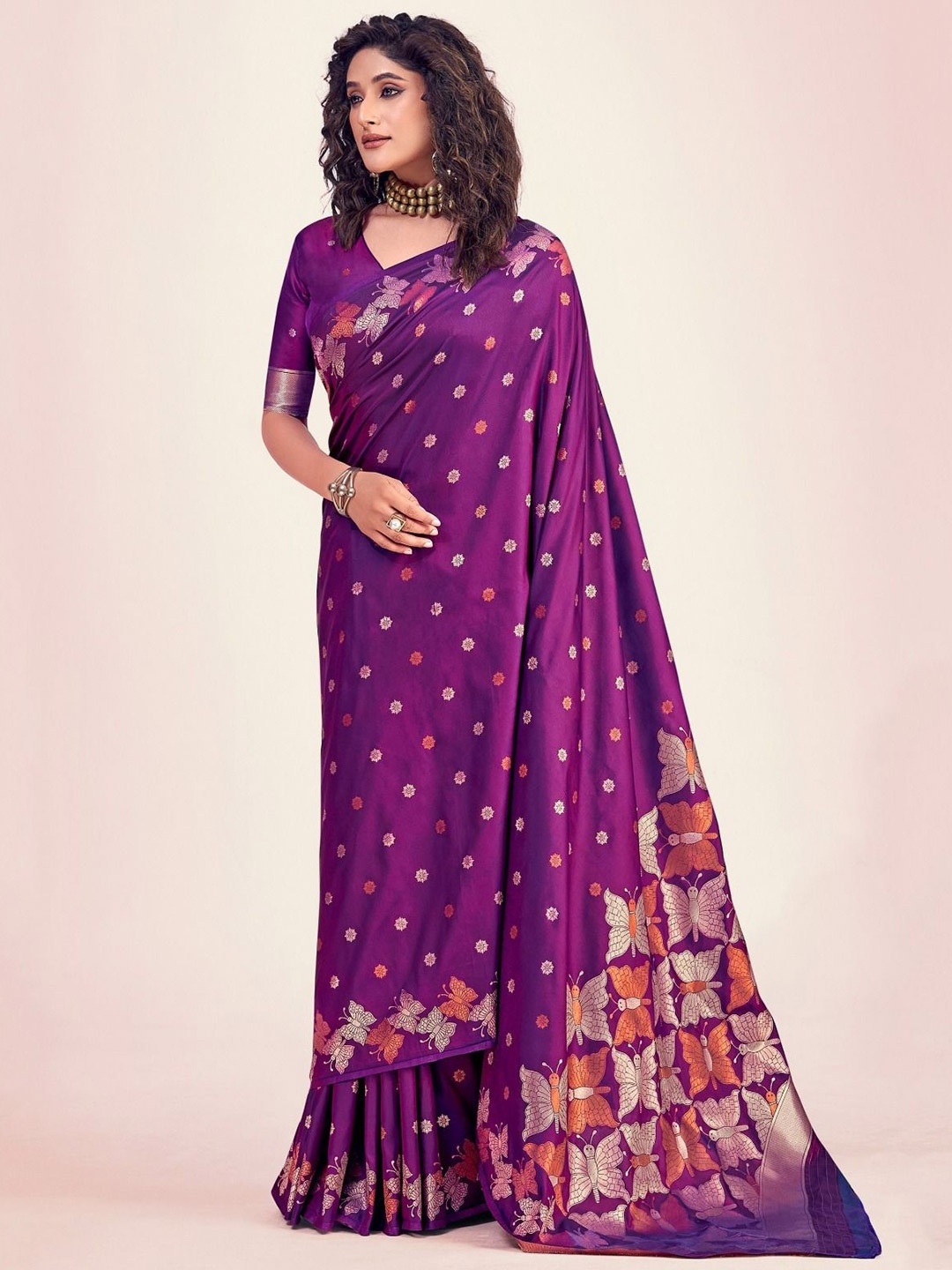 

bansari textiles Woven Design Zari Banarasi Saree, Purple