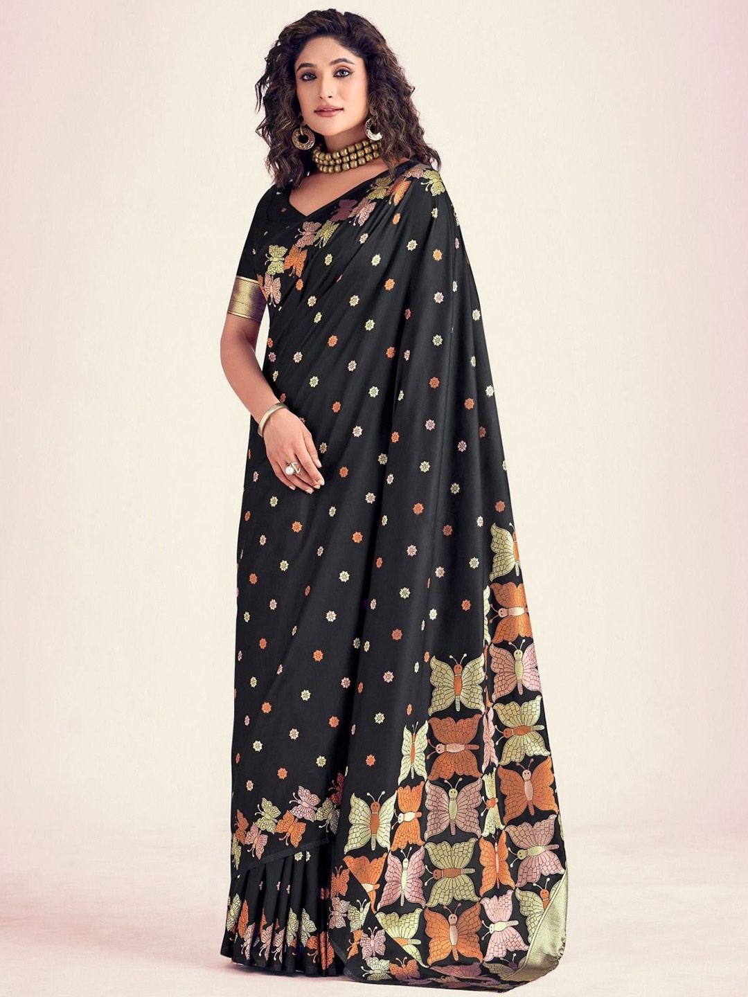 

bansari textiles Woven Design Zari Banarasi Saree, Black