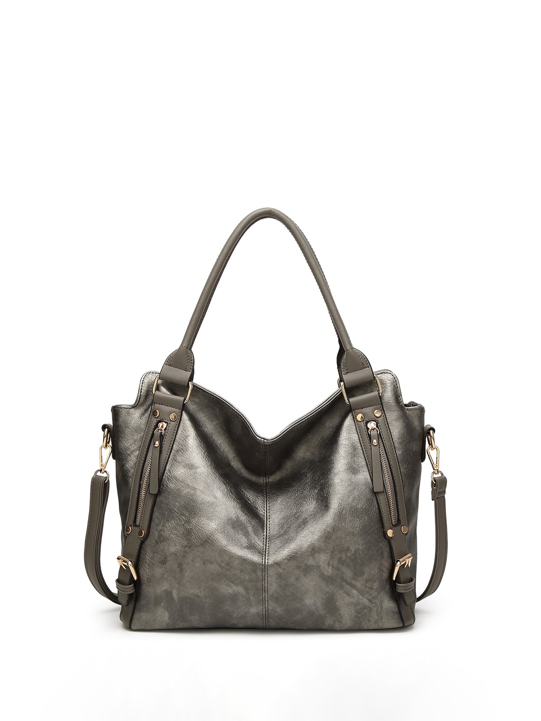 

SYGA Textured Leather Structured Handheld Bag, Grey