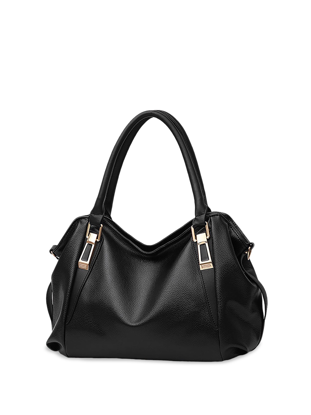 

SYGA Women Leather Textured Crossbody Handheld Bag With Buckle Detail, Black
