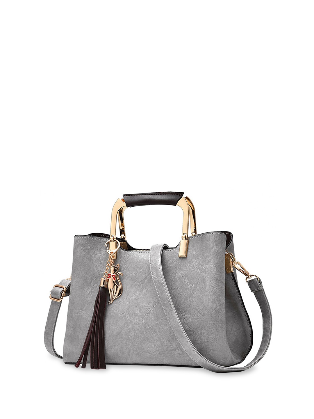 

SYGA WomenLeather Crossbody Shoulder Bag with Tasselled, Grey