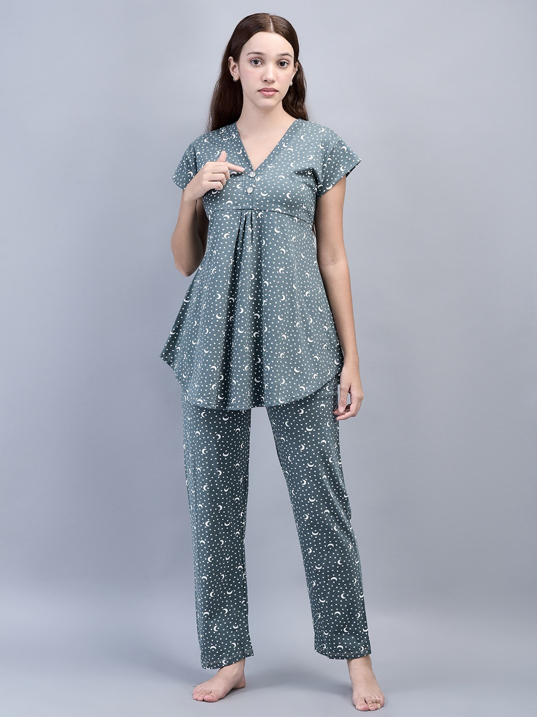 

Noty Women Printed Night suit, Grey