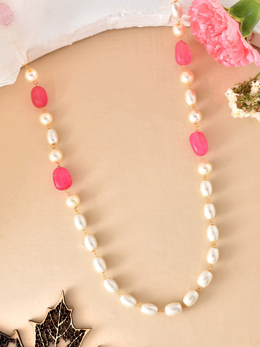 

Silvermerc Designs Women Gold-Plated Pearls Beaded Necklace, Pink