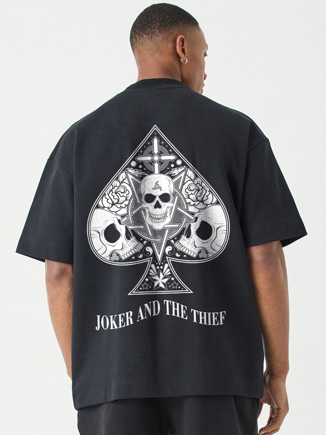 

PRONK Men Graphic Printed Oversized Cotton T-shirt, Black