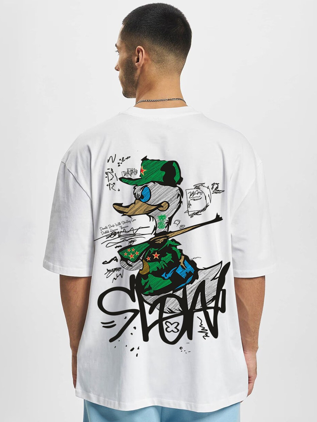 

PRONK Men Graphic Printed Oversized Cotton T-shirt, White