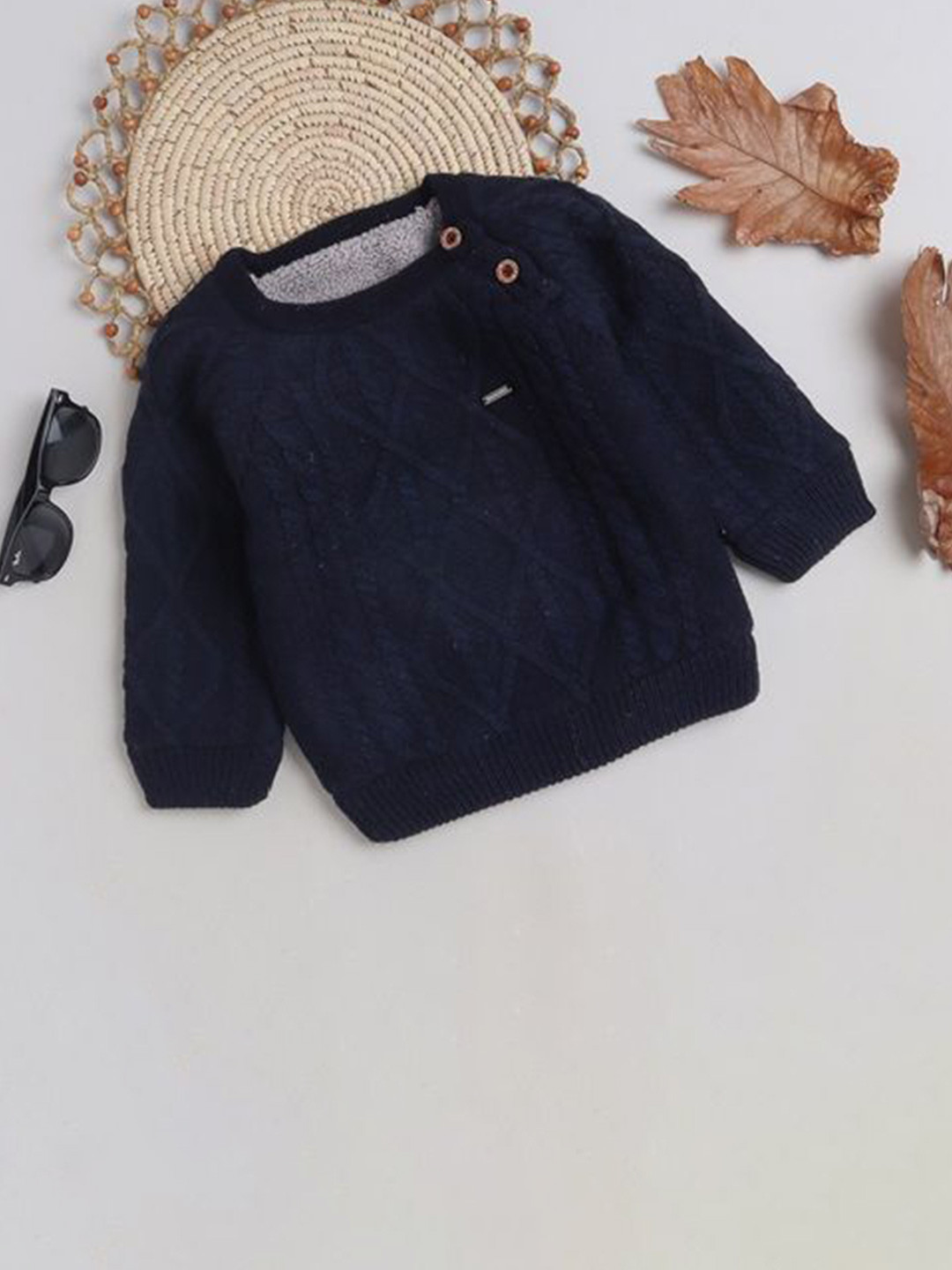 

Yellow Apple Boys Cable Knit Woollen Pullover, Navy blue