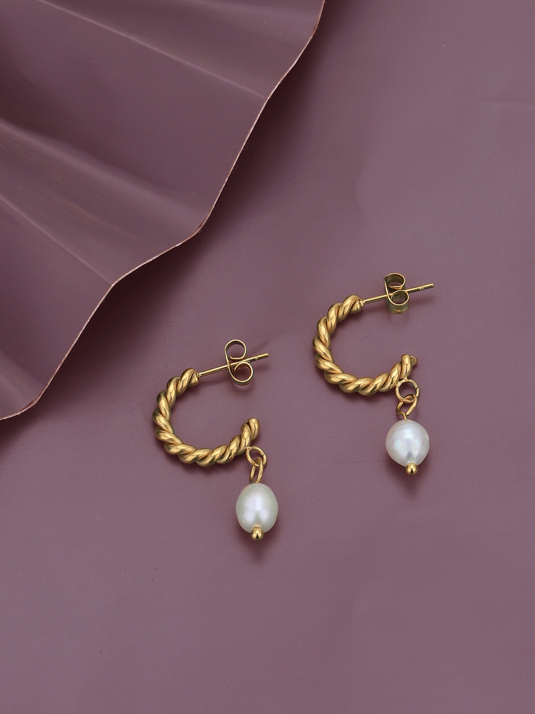 

Carlton London Gold-Plated Contemporary Pearl Drop Earrings