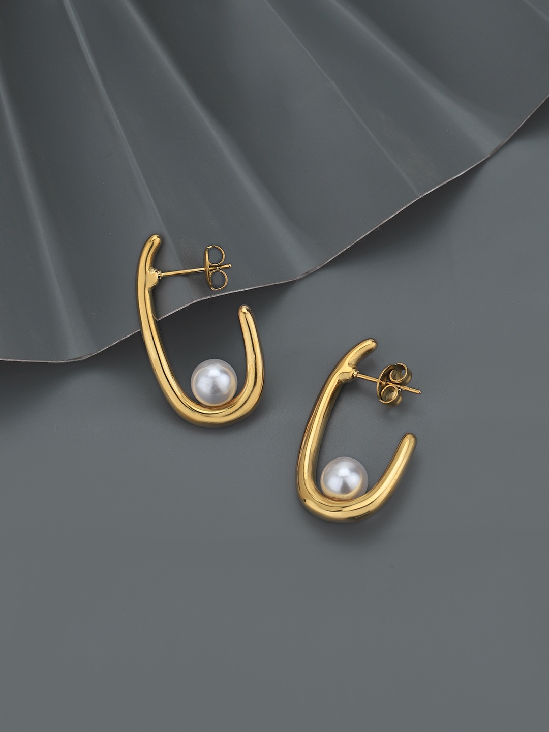 

Carlton London Gold-Plated Contemporary Pearl Half Hoop Earrings