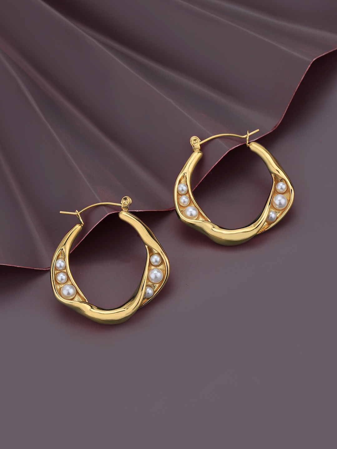 

Carlton London Gold-Plated Contemporary Pearl Hoop Earrings