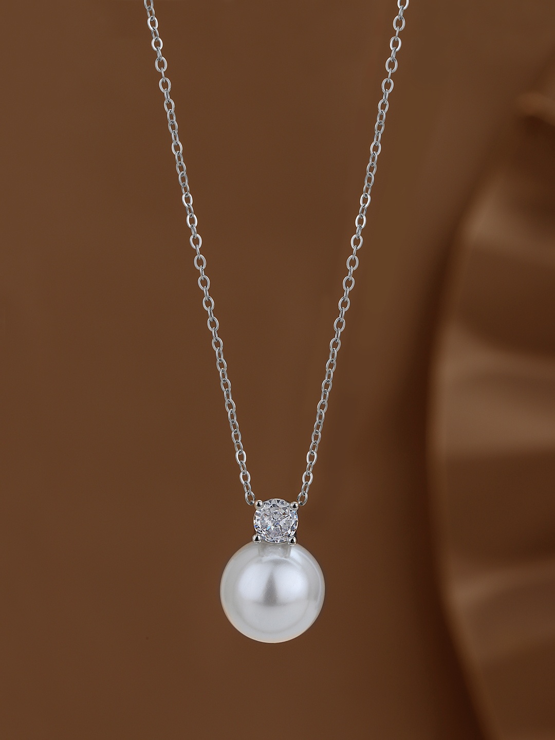 

Carlton London Silver-Plated Pearl Spherical Pendant with Chain