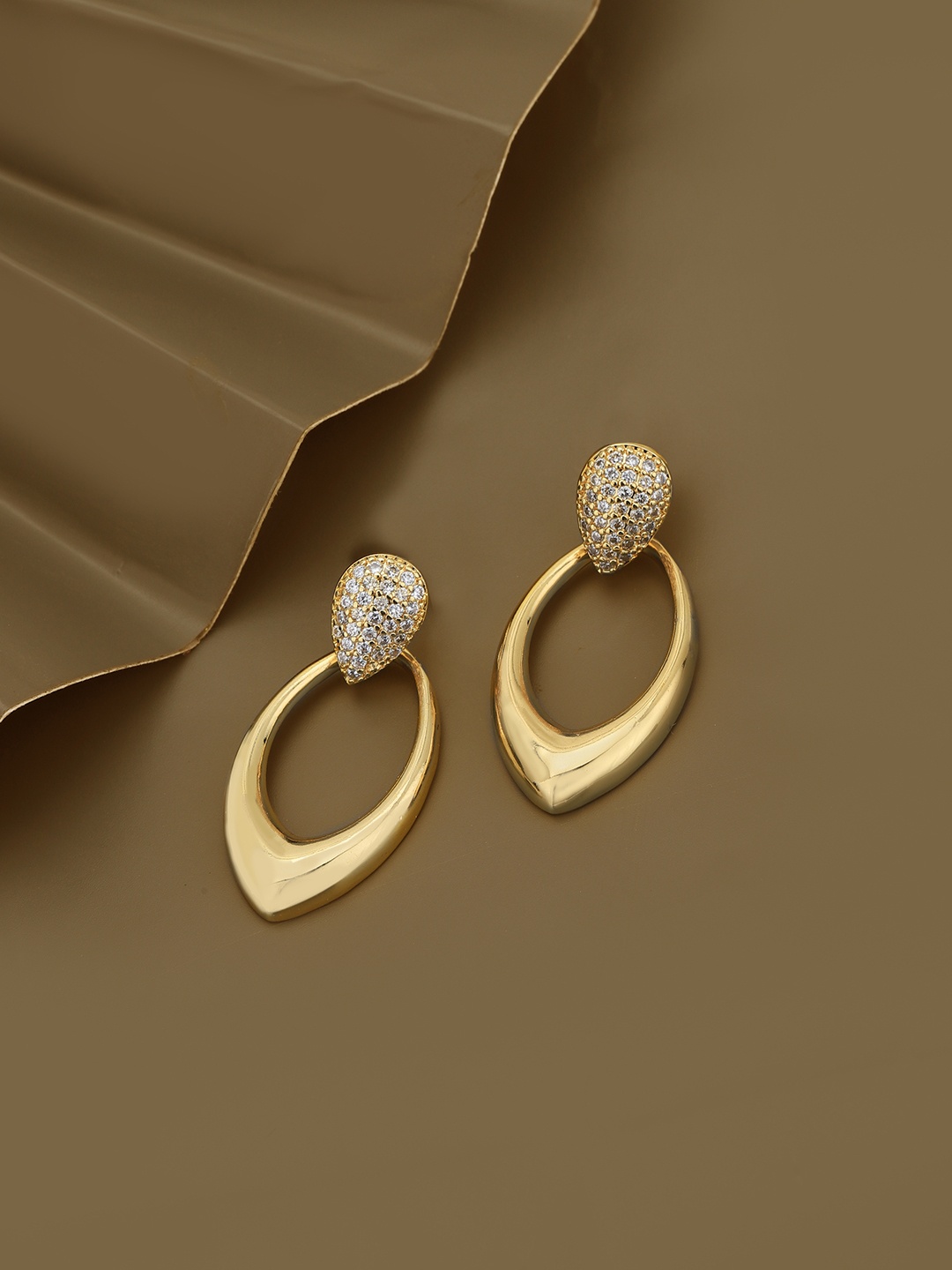 

Carlton London Gold-Plated Oval CZ Stainless Steel Drop Earrings