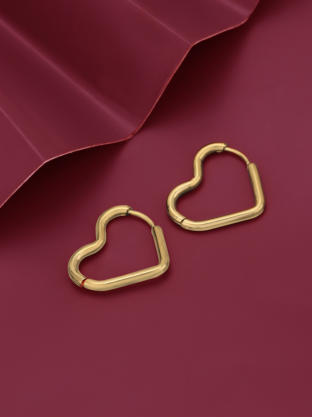 

Carlton London Gold-Plated Heart Shaped Stainless Steel Hoop Earrings