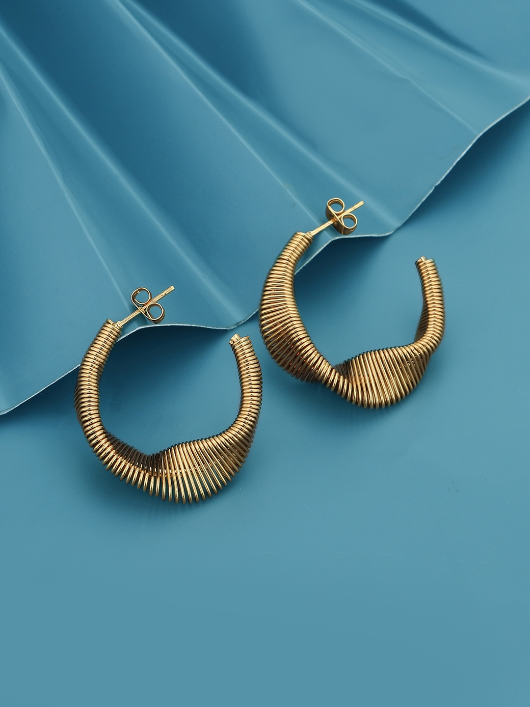 

Carlton London Gold-Plated Contemporary Stainless Steel Half Hoop Earrings