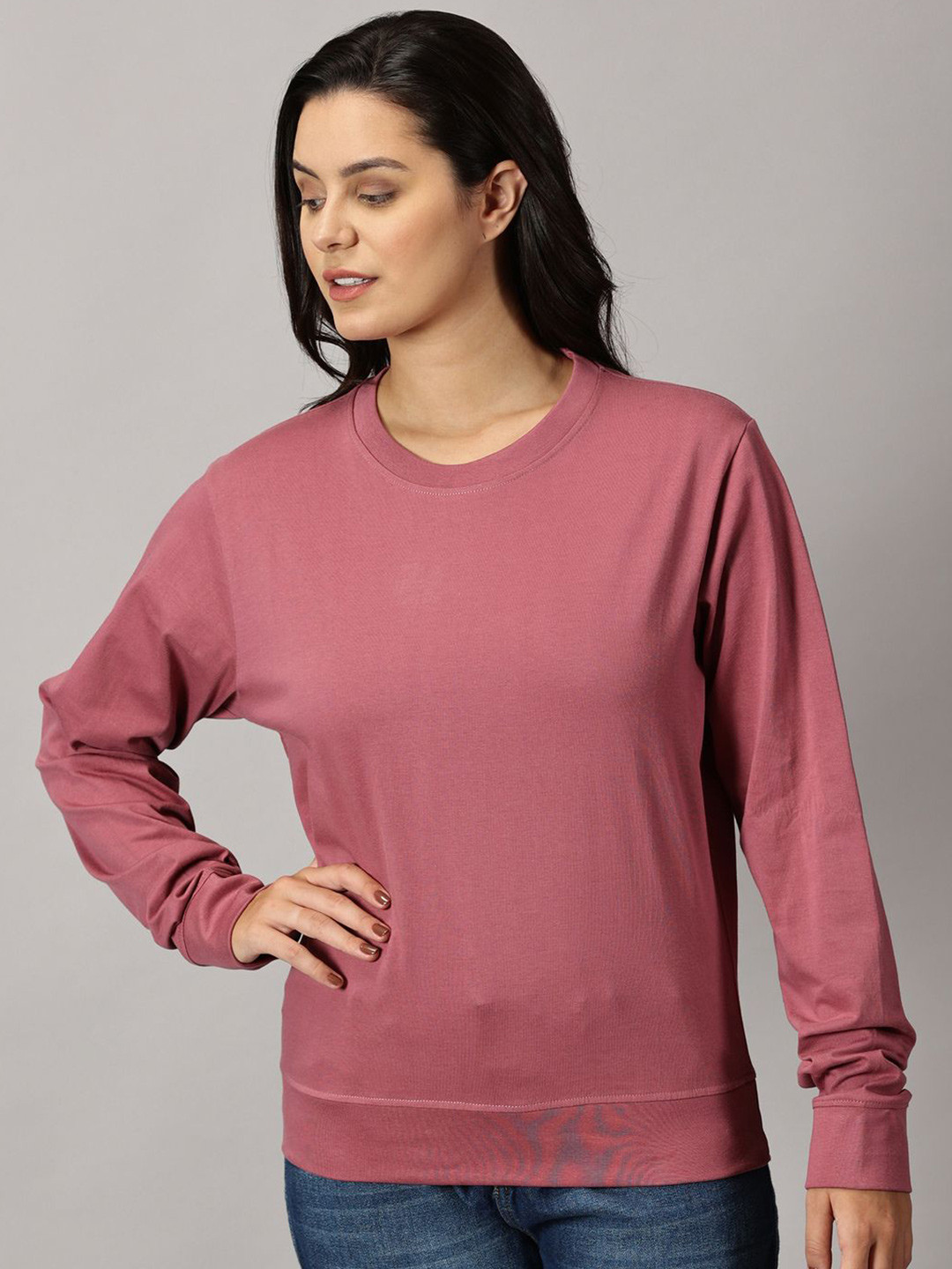 

THE HOLLANDER Women Solid Round Neck T-shirt, Mauve