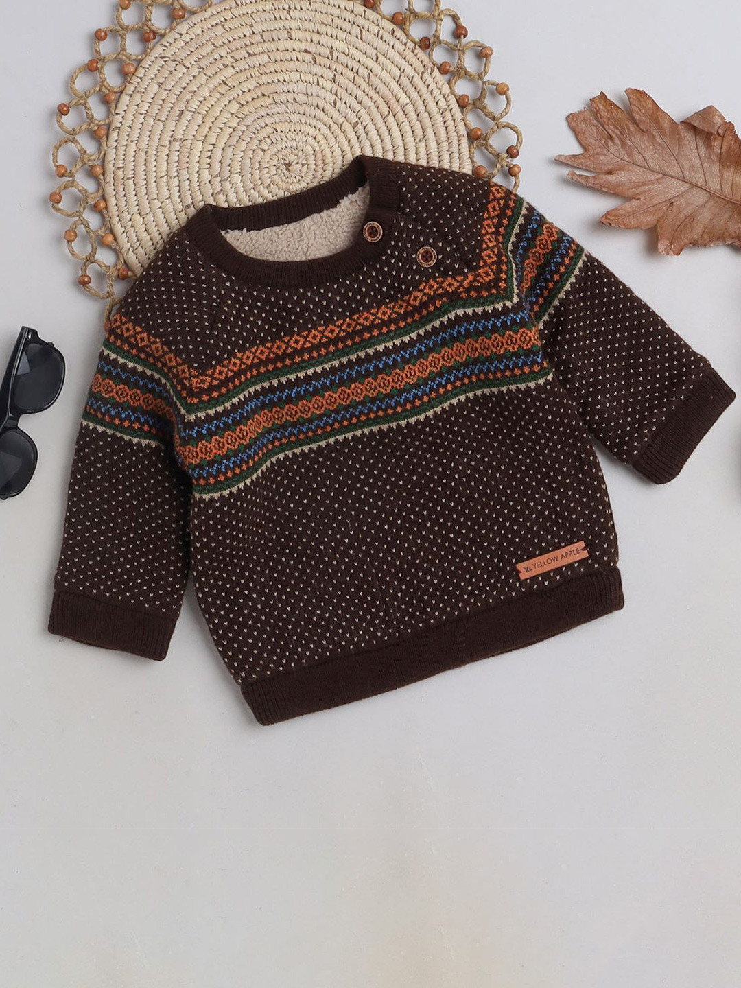 

Yellow Apple Boys Printed Woollen Cardigan, Brown