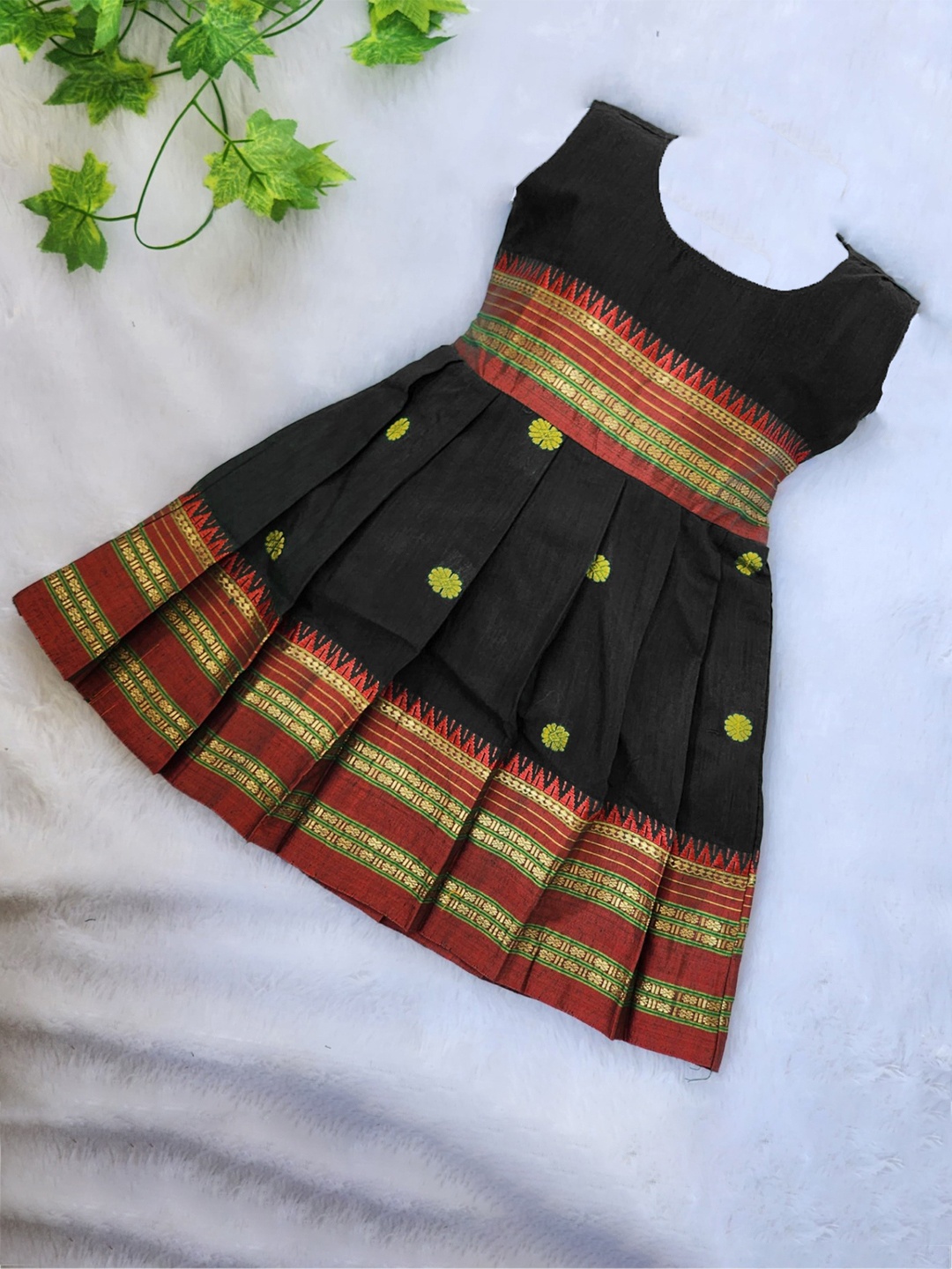 

BAESD Girls Floral Printed Round Neck Ethnic Dress for Women, Black