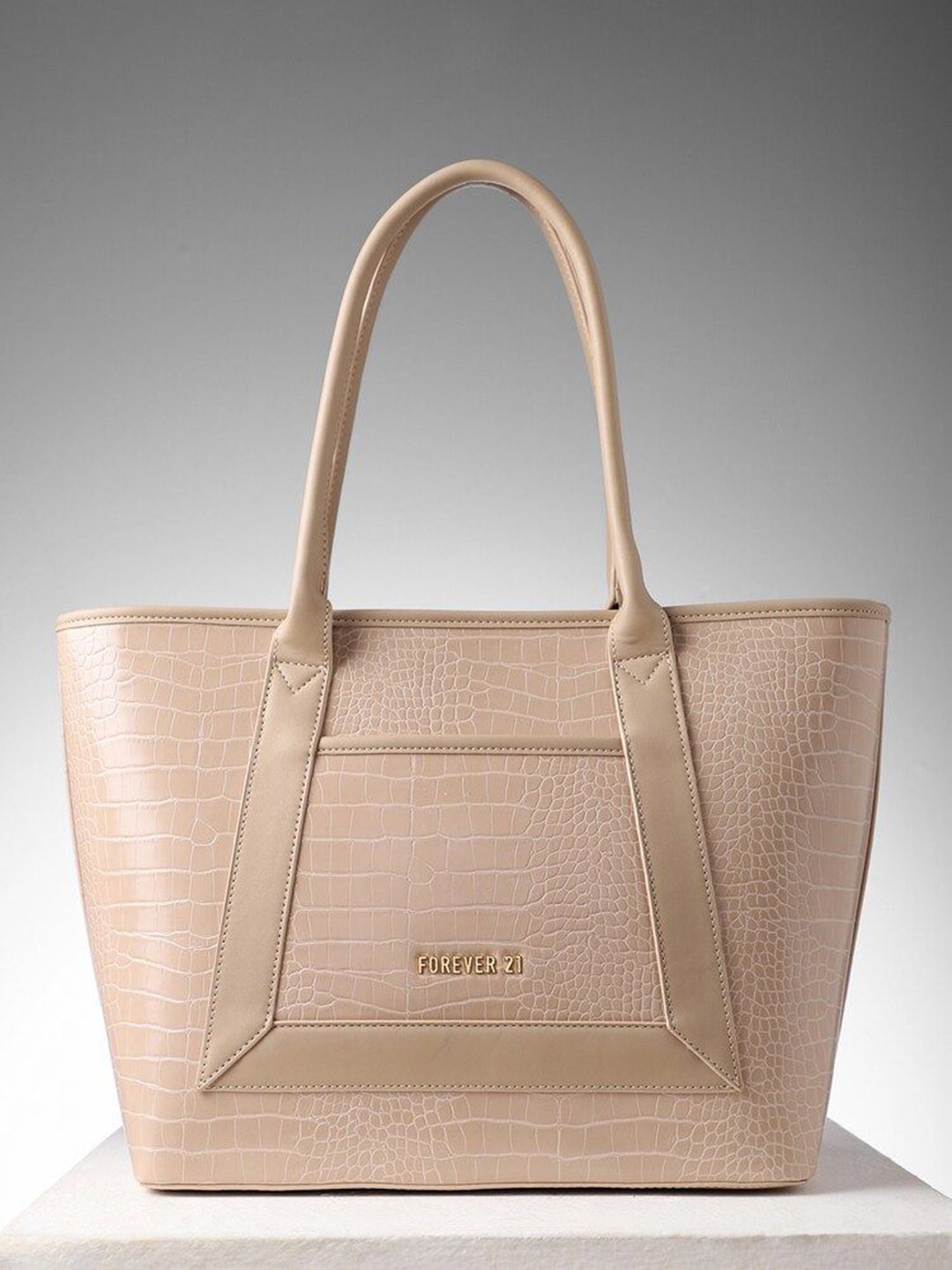 

FOREVER 21 Textured Oversized Structured Shoulder Bag, Beige