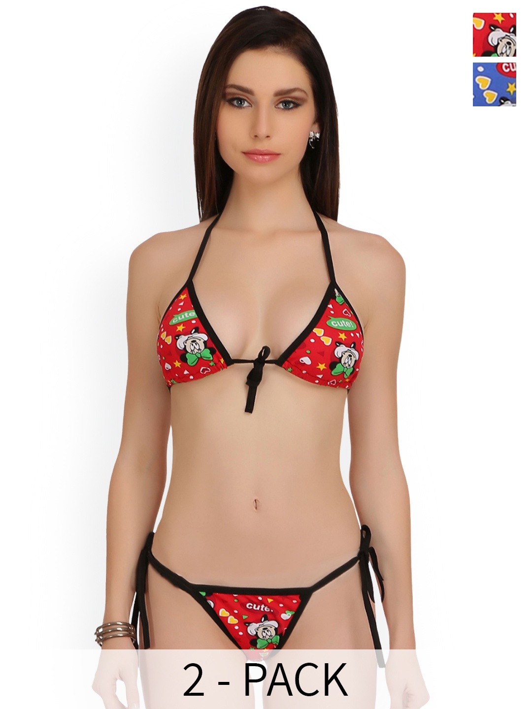 

SELFCARE Pack Of 2 Printed Non-Padded Lingerie Set SN1062, Red