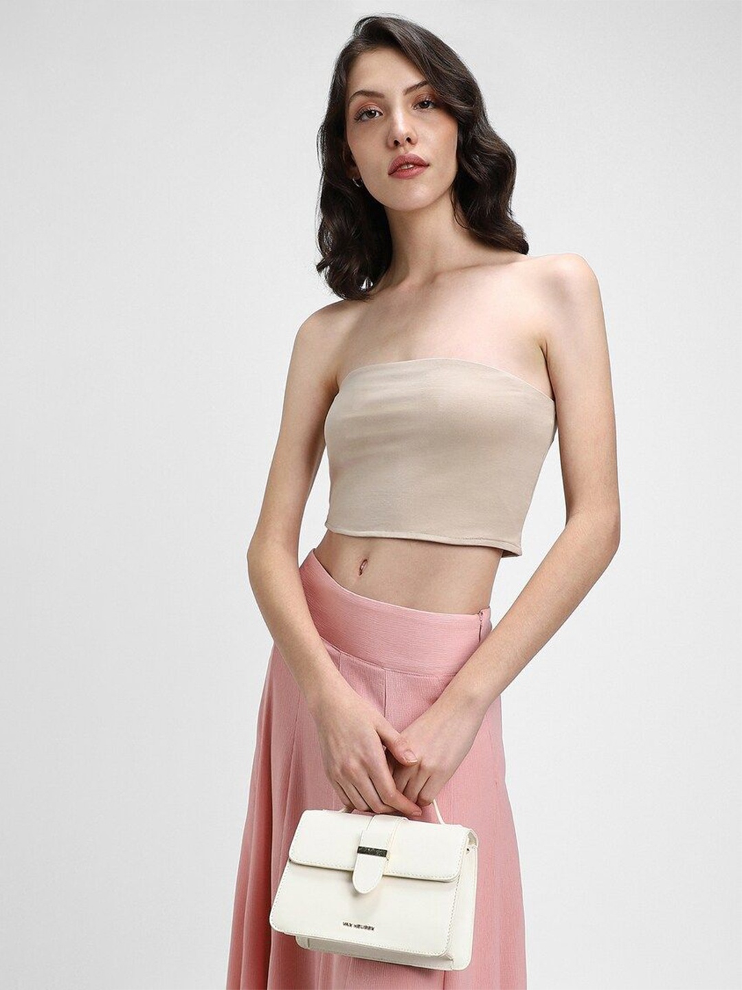 

FOREVER 21 Solid Strapless Tube Crop Top, Beige