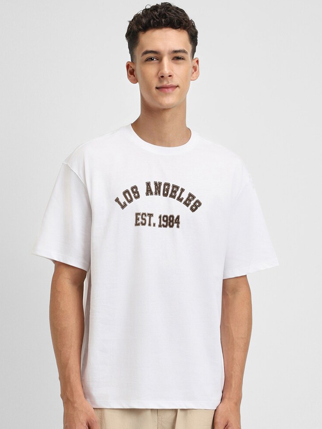 

FOREVER 21 Men Typography Printed Oversized T-shirt, White