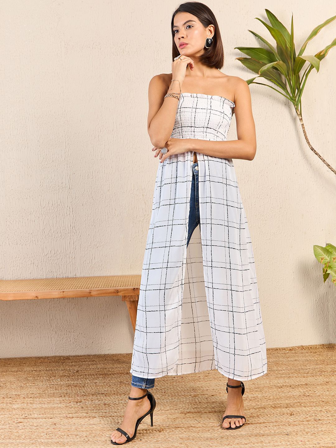 

RARE Women Checked Maxi Dress, White