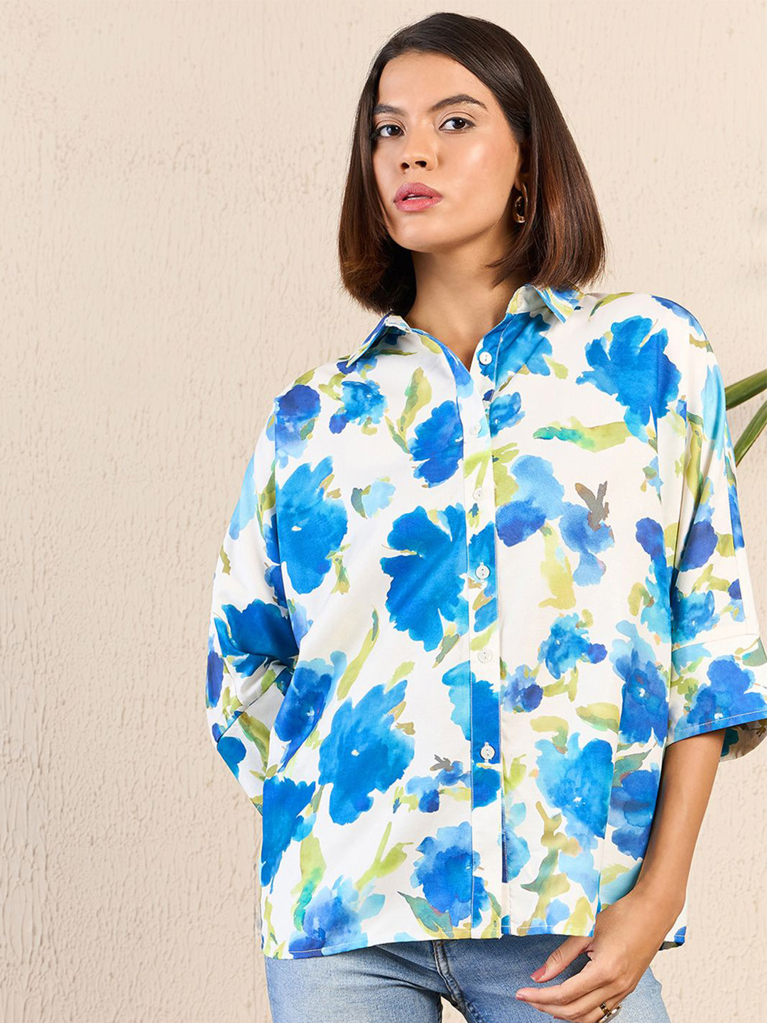 

RARE Printed Casual Spread Collar Shirt, Blue