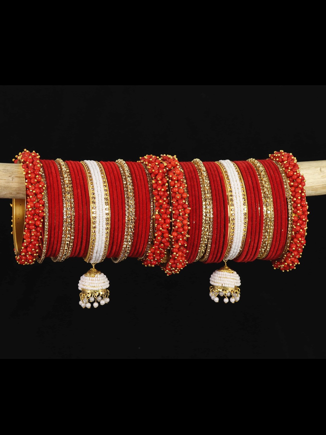 

NMII Set of 54 Beads-Studded Bangles, Red