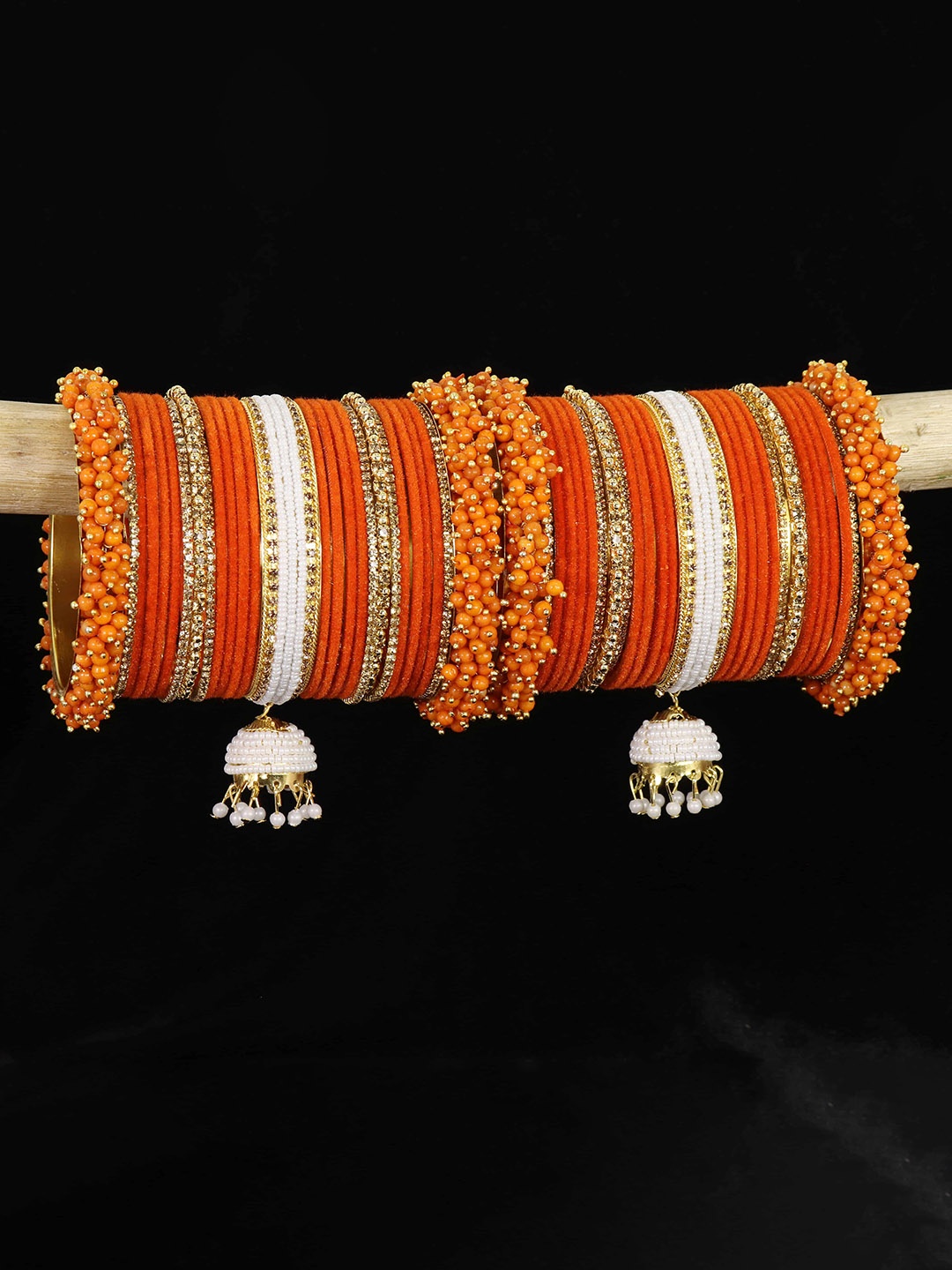 

NMII Set of 54 Zircon Artificial Beaded Bangles, Orange