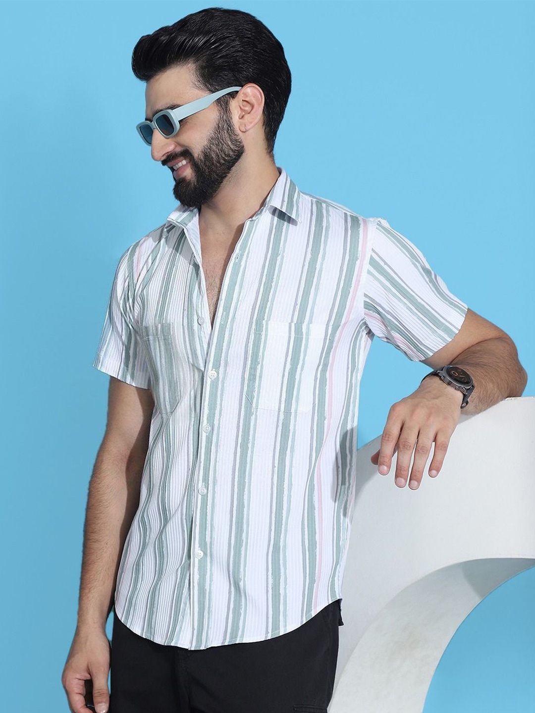 

Indian Needle Classic Striped Casual Shirt, Green