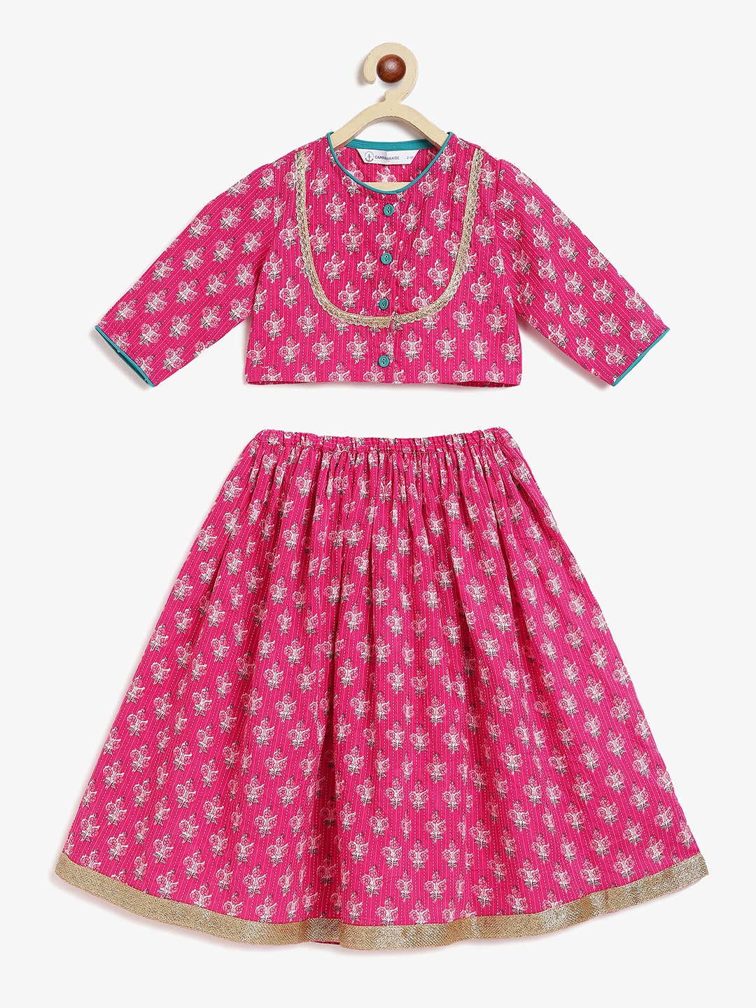 

Campana Girls Printed Thread Work Ready to Wear Lehenga & Blouse, Magenta