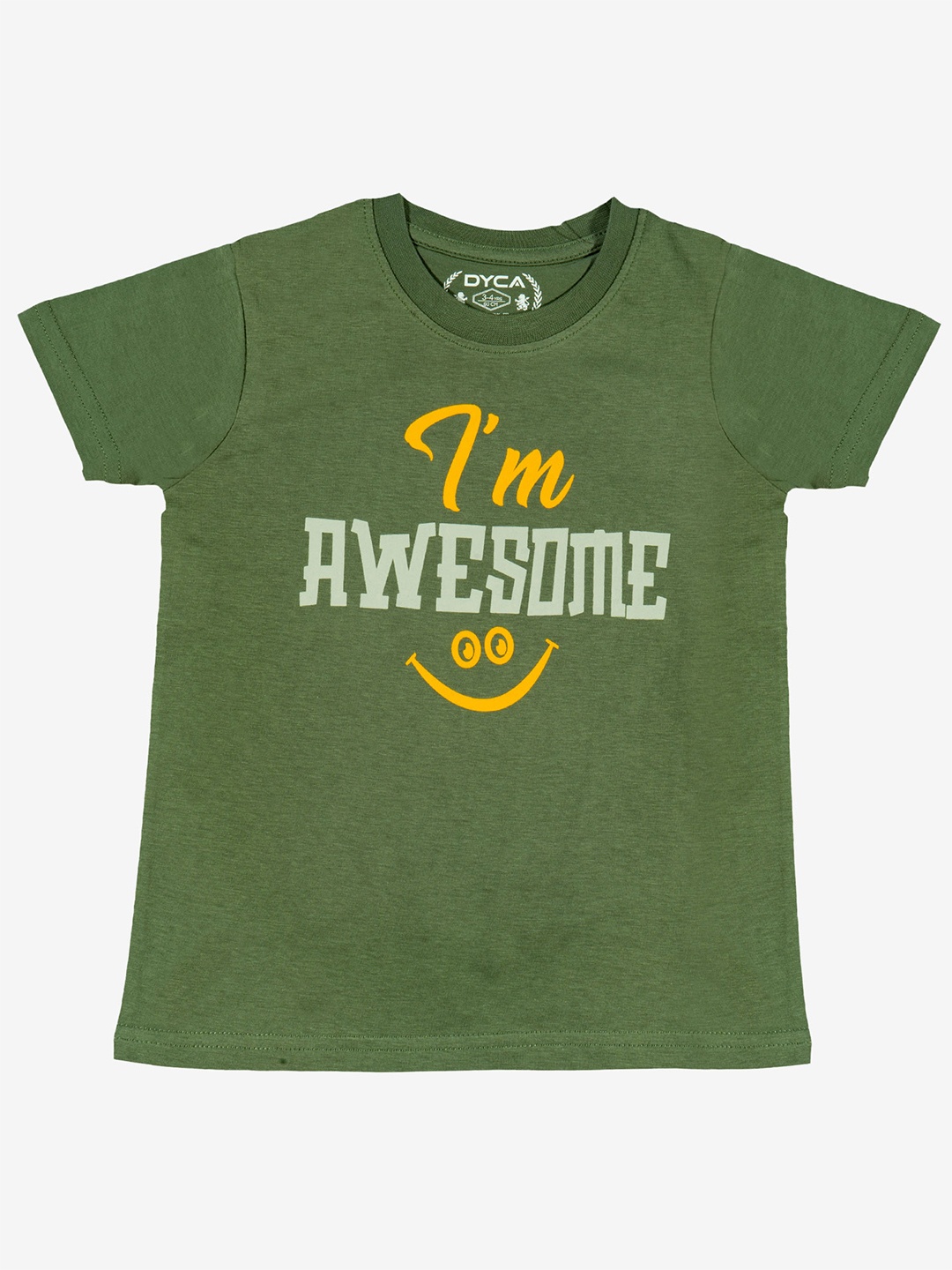 DYCA Boys Typography Printed Round Neck T-shirt, Green