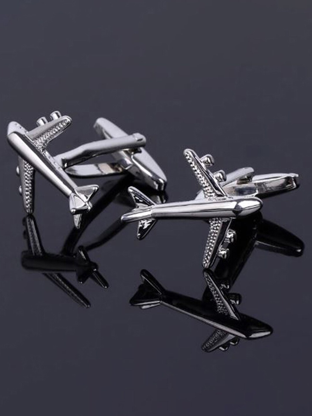 

Peora Men Stainless Steel Airplane Plane Silver-Plated Jet Pilot Pair Cufflinks