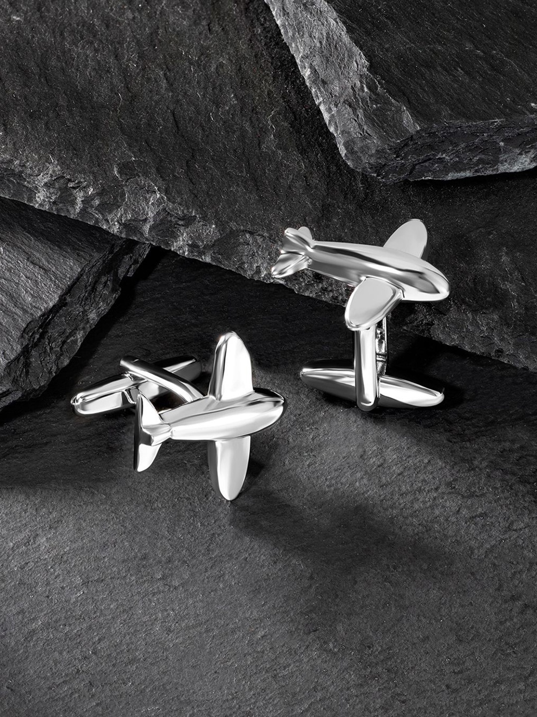 Peora Men Silver Plated Stainless Steel Airplane Plane Jet Pilot Pair Cufflinks