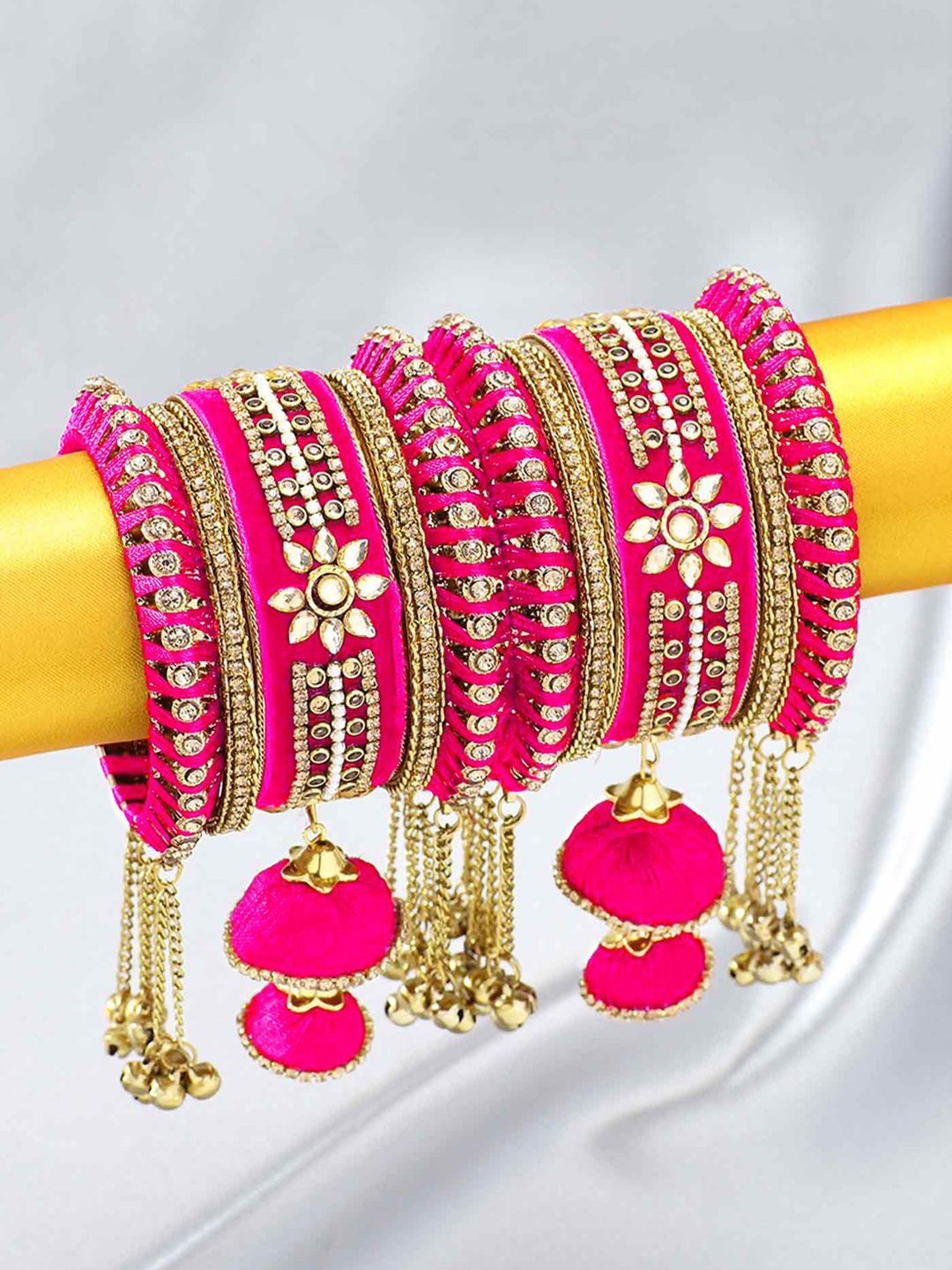 

Peora Set of 10 Gold-Plated Kundan & Stone Studded Bangles, Pink