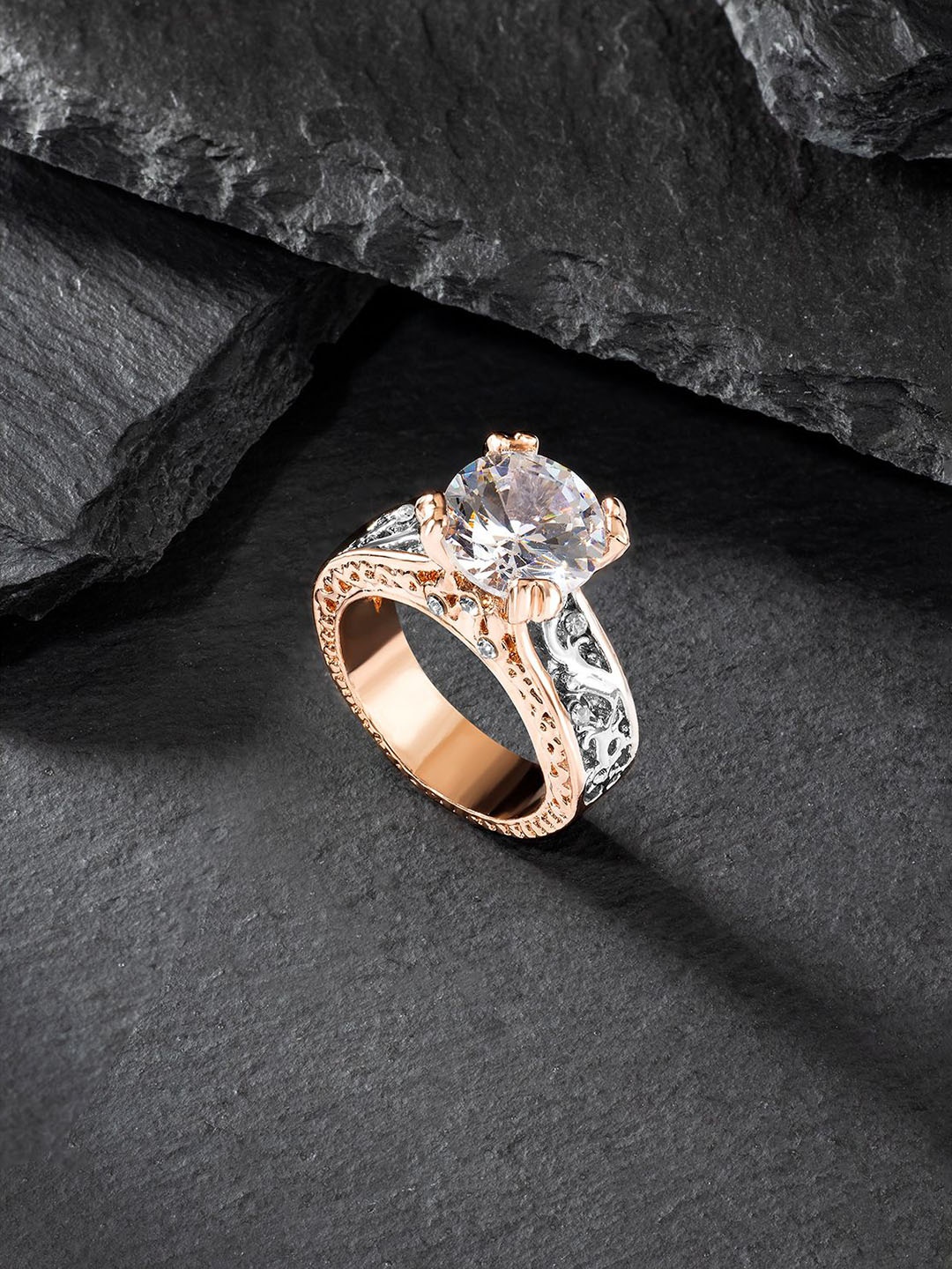 

Peora Women Rose Gold Plated & CZ Studded Finger Ring