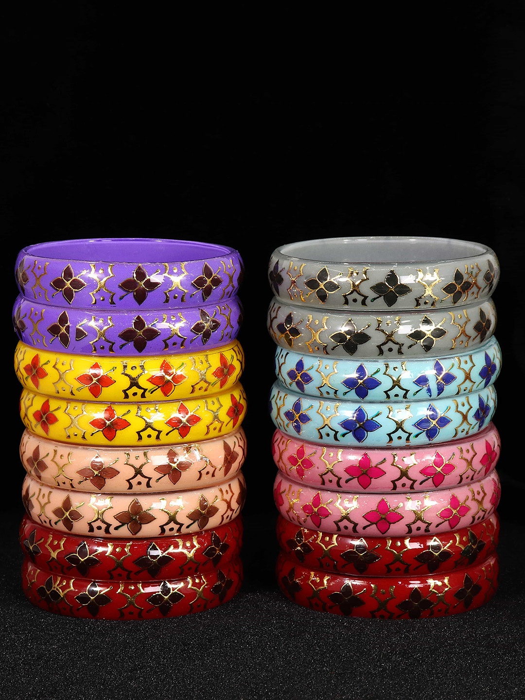 NMII Set of 16 Printed Glass Bangles, Blue