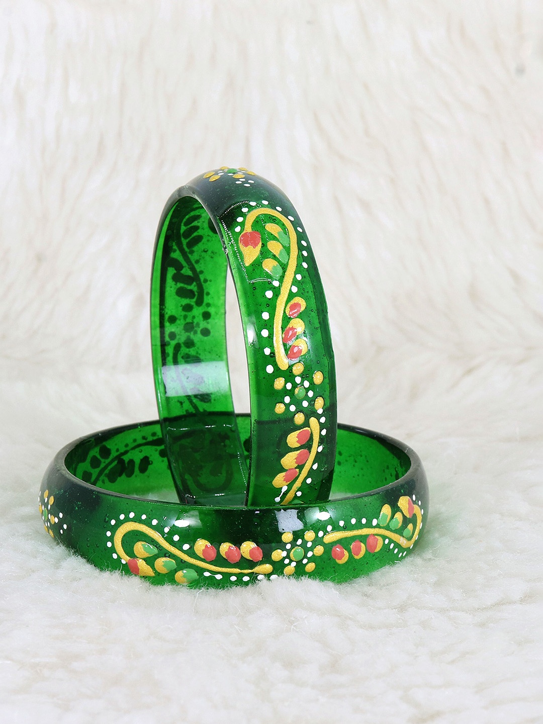 

NMII Set of 2 Printed Glass Bangles, Green