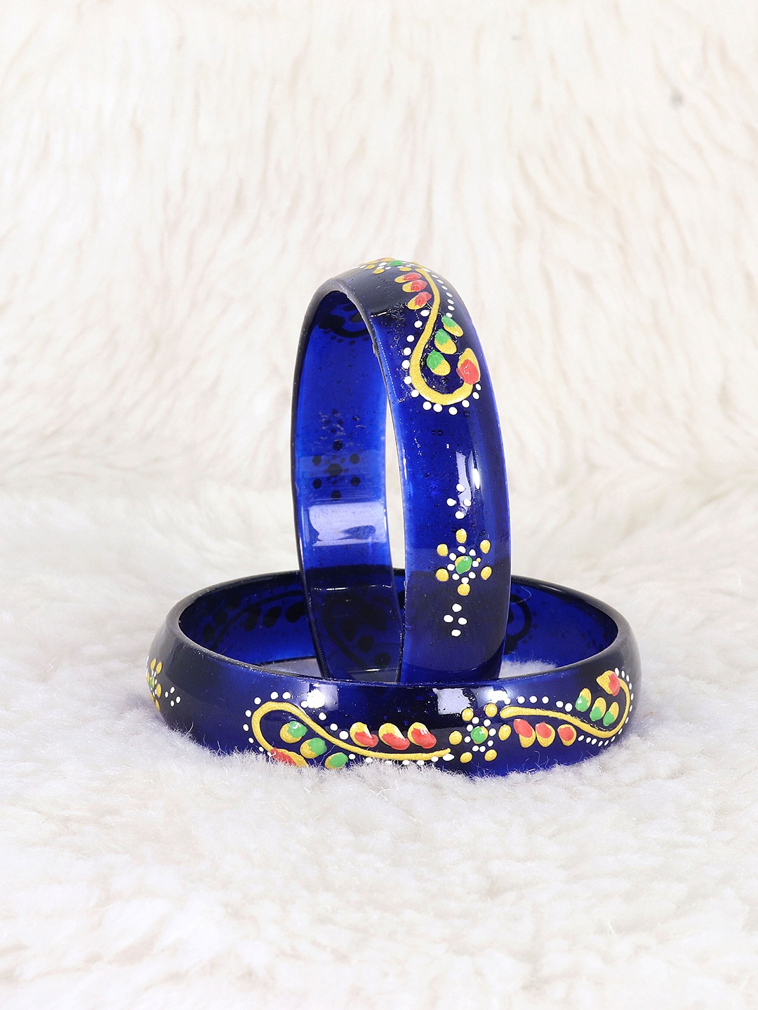

NMII Set Of 2 Printed Glass Kada Bangles, Blue