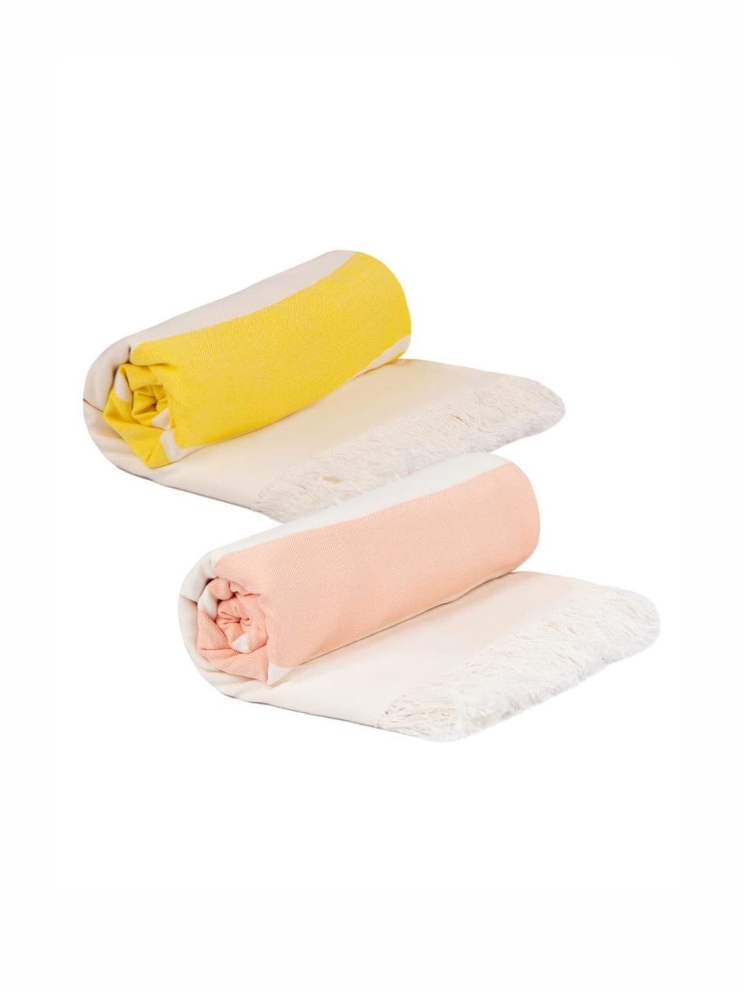 

MUSH Yellow & Peach-Coloured 2 Pieces Striped Other 250 GSM Towel Set